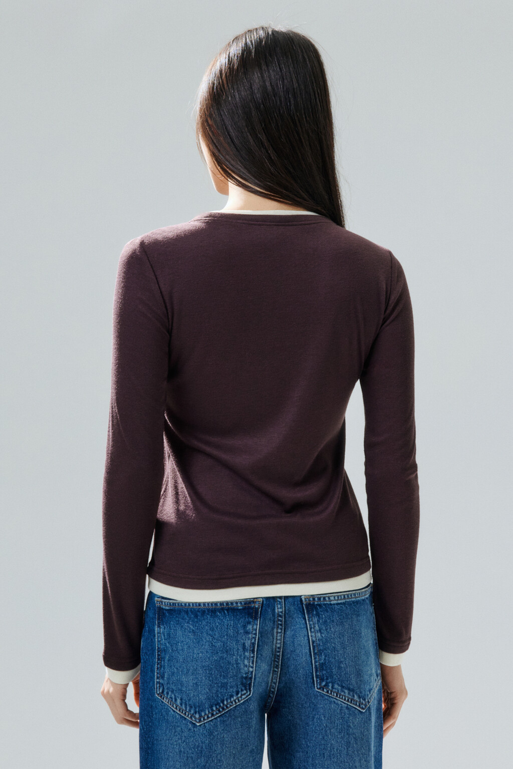 Лонгслив с имитацией второго слоя - цвет коричневый - 4